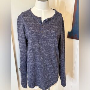 Scotch & Soda Men’s henley, navy speckled knit sweater with denim collar Sz M